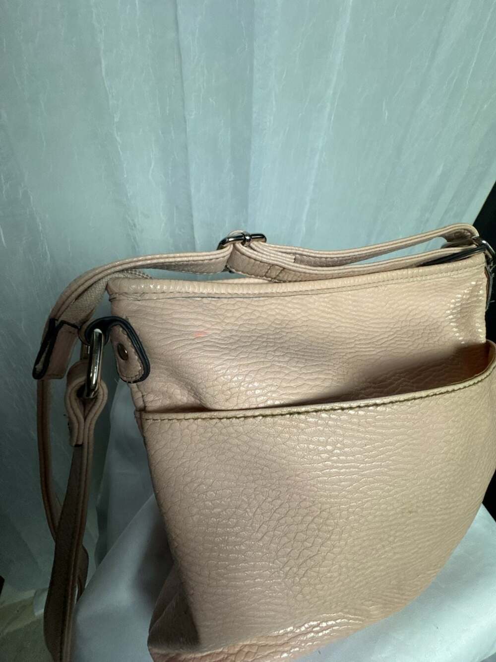 Solene Light Pink Pebbled Faux Leather Multi-Zipper Crossbody Bag Purse - Picture 7 of 8